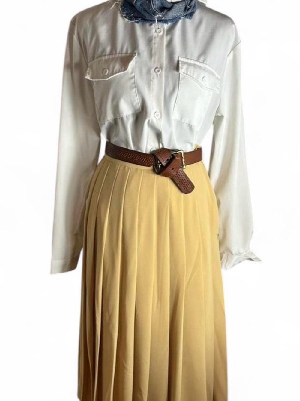 Pleated Midi Skirt in Warm Mustard